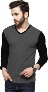 Tripr Solid Men's V-neck Multicolor T-Shirt