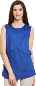 FORELEVY Casual Sleeveless Solid Women's Blue Top