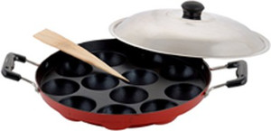 A To Z Sales Aluminum Non Stick Big Appam Tawa with Handle and Leed, 22.5 cm, Red and Black Pan 22.5 cm diameter