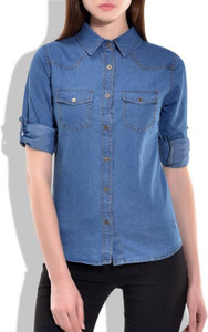 Trendyfrog Girls Solid Casual Denim Blue Shirt