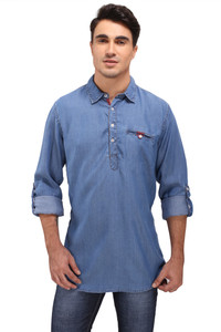Bombay Casual Jeans Solid Men S Straight Kurta Blue Best Price In