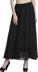 Fabrify Solid Women's Regular Black Skirt