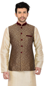 MANYAVAR Embroidered Men Waistcoat Buy Brown MANYAVAR
