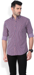 Wills Lifestyle Men Striped Casual Blue Shirt