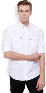 Locomotive Men's Solid Casual White Shirt