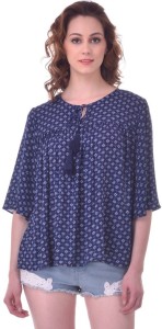 Martini Casual 3/4th Sleeve Printed Women's Blue, White Top