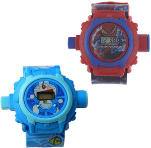 Shanti Enterprises Combo Spiderman and Doraemon 24 Images Projector Watch Digital Watch - For Boys & Girls