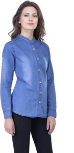 YASMIN CREATIONS Girls Solid Casual Denim Light Blue Shirt