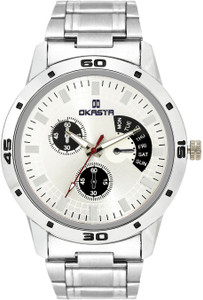 OKASTA OK1022 High Quality Hot Explorer Chain Chronograph Pattern White Dial Analog Watch - For Men