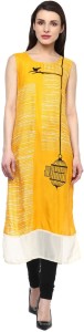 rangmanch by pantaloons women's printed straight kurta(yellow) 110025472YELLOW