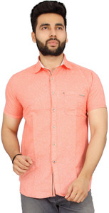 Grey Booze Men's Solid Casual Linen Pink Shirt