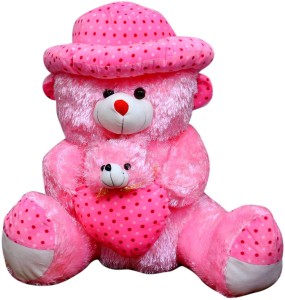 S S Mart 3 Feet Pink Mother BabyTeddy Bear with Cap  - 90 cm
