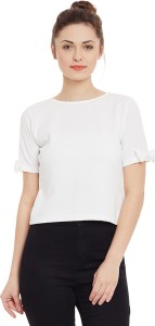 Miss Chase Casual Short Sleeve Solid Women's White Top