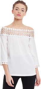 Miss Chase Party 3/4th Sleeve Solid Women's White Top