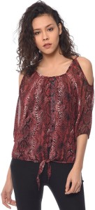 Purys Casual 3/4th Sleeve Animal Print Women's Red Top
