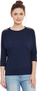 Miss Chase Casual 3/4th Sleeve Solid Women's Dark Blue Top