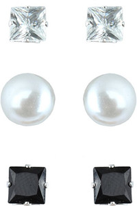 Waama Jewels Three Beautiful Studs Combination For Daily Wear, Office Wear Fashion Antique Stylish Fancy Party Wear Combo Pearl Brass Stud Earring