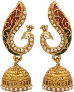 Voylla Artificial Peacock Textured Crystal Alloy Jhumki Earring