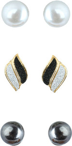 Waama Jewels Three Beautiful Studs Combination For Party wear, Wedding & Winter Collection,South Indian Festival Combo Pearl Brass Stud Earring