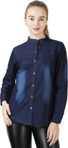 Trendyfrog Girls Self Design Casual Denim Blue Shirt