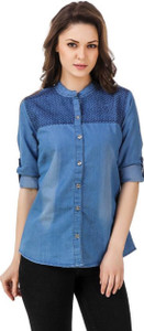 Trendyfrog Girls Embroidered, Solid Casual Denim Blue Shirt