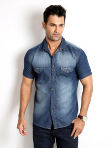 Rodid Men's Solid Casual Denim Blue Shirt
