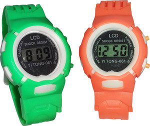 Fashion Gateway Kids Digital watch Green and Orange, pack of 2 Green::Orange Digital Watch - For Boys & Girls
