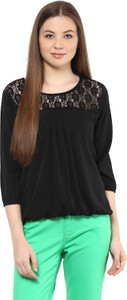 Mayra Party 3/4th Sleeve Solid Women's Black Top