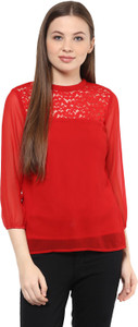 Mayra Party 3/4th Sleeve Solid Women's Red Top