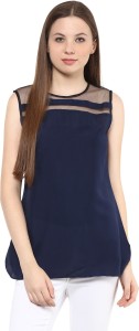 Mayra Party Sleeveless Solid Women's Dark Blue Top
