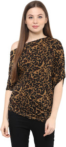 Mayra Party 3/4th Sleeve Solid Women's Brown Top