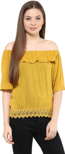 Mayra Party 3/4th Sleeve Solid Women's Yellow Top