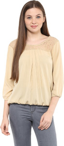 Mayra Party 3/4th Sleeve Solid Women's Beige Top