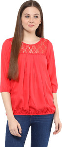 Mayra Party 3/4th Sleeve Solid Women's Red Top