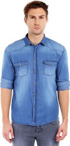 Dennis Lingo Men's Solid Casual Denim Blue Shirt