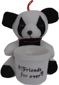 Joy Mart Stuffed Soft Toy Panda Friends Forever with pen Holder stand Black and White color - 16 cm