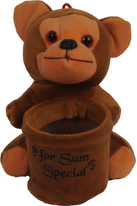 Joy Mart Stuffed Soft Toy Monkey For Sum Special with pen Holder stand Brown color - 16 cm