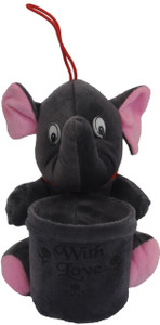 Joy Mart Stuffed Soft Toy Elephant With Love with pen Holder stand Grey color - 16 cm