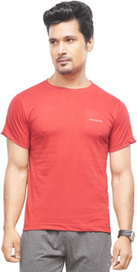 BUMCHUM Solid Men s Round Neck Red T 