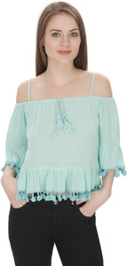 Stylome Casual 3/4th Sleeve Solid Women's Light Blue Top