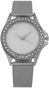 Merchanteshop Diamond Studded Silver Belt Stylish New Trendy Funky Analog Watch - For Women