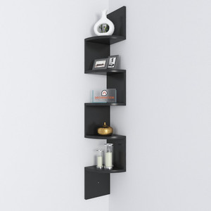 Shrih Black Zigzag Corner Mount MDF Wall Shelf