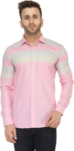 Being Fab Men's Self Design Casual Pink Shirt