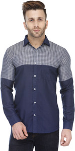 Being Fab Men's Argyle Casual Dark Blue Shirt