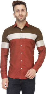 Being Fab Men's Self Design Casual Red Shirt