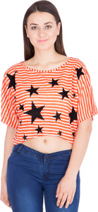 Khhalisi Casual Short Sleeve Printed Women's Orange Top