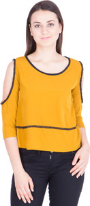 Khhalisi Casual 3/4th Sleeve Solid Women's Yellow Top