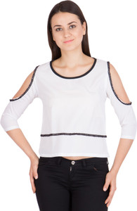 Khhalisi Casual 3/4th Sleeve Solid Women's White Top
