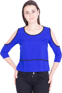 Khhalisi Casual 3/4th Sleeve Solid Women's Blue Top