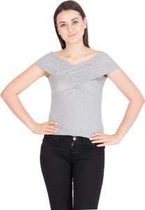 Khhalisi Casual Short Sleeve Solid Women's Grey Top